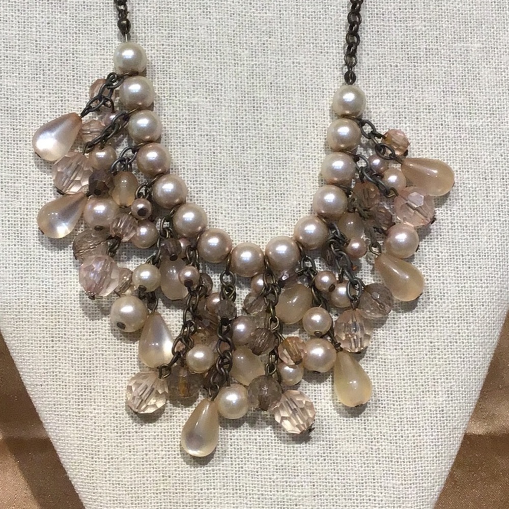 Beaded amber/bronze necklace